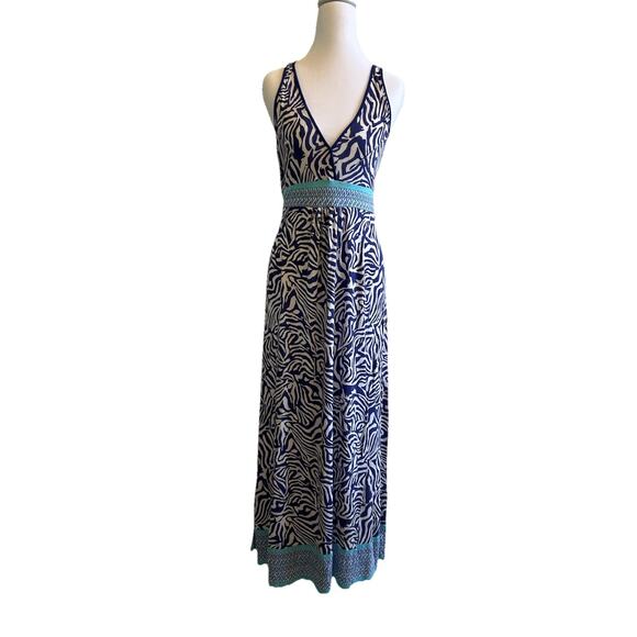 Nicole Miller Wedding Guest Maxi Dress V-Neck Animal Print Floral Boho Sexy L - Picture 1 of 7